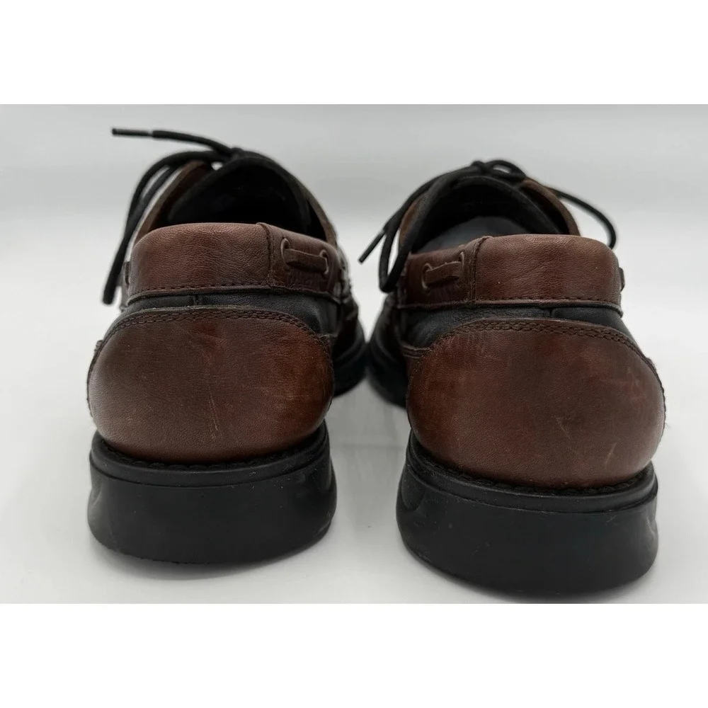 Johnston & Murphy Brown & Black Leather Boat Shoes Lace Up 020-1201 Mens Sz 9.5M